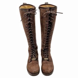 Frye Suede Leather Knee High Lace Up Boots